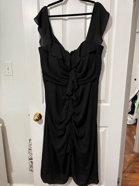 City Chic Black Ruffle-Front Midi Dress